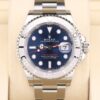 Full view of blue dial luxury wristwatch