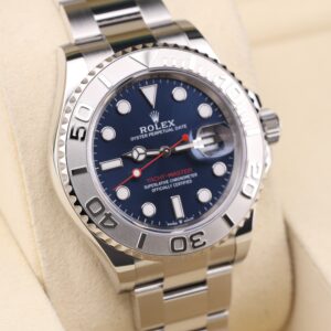 Luxury watch with blue dial and metal bracelet
