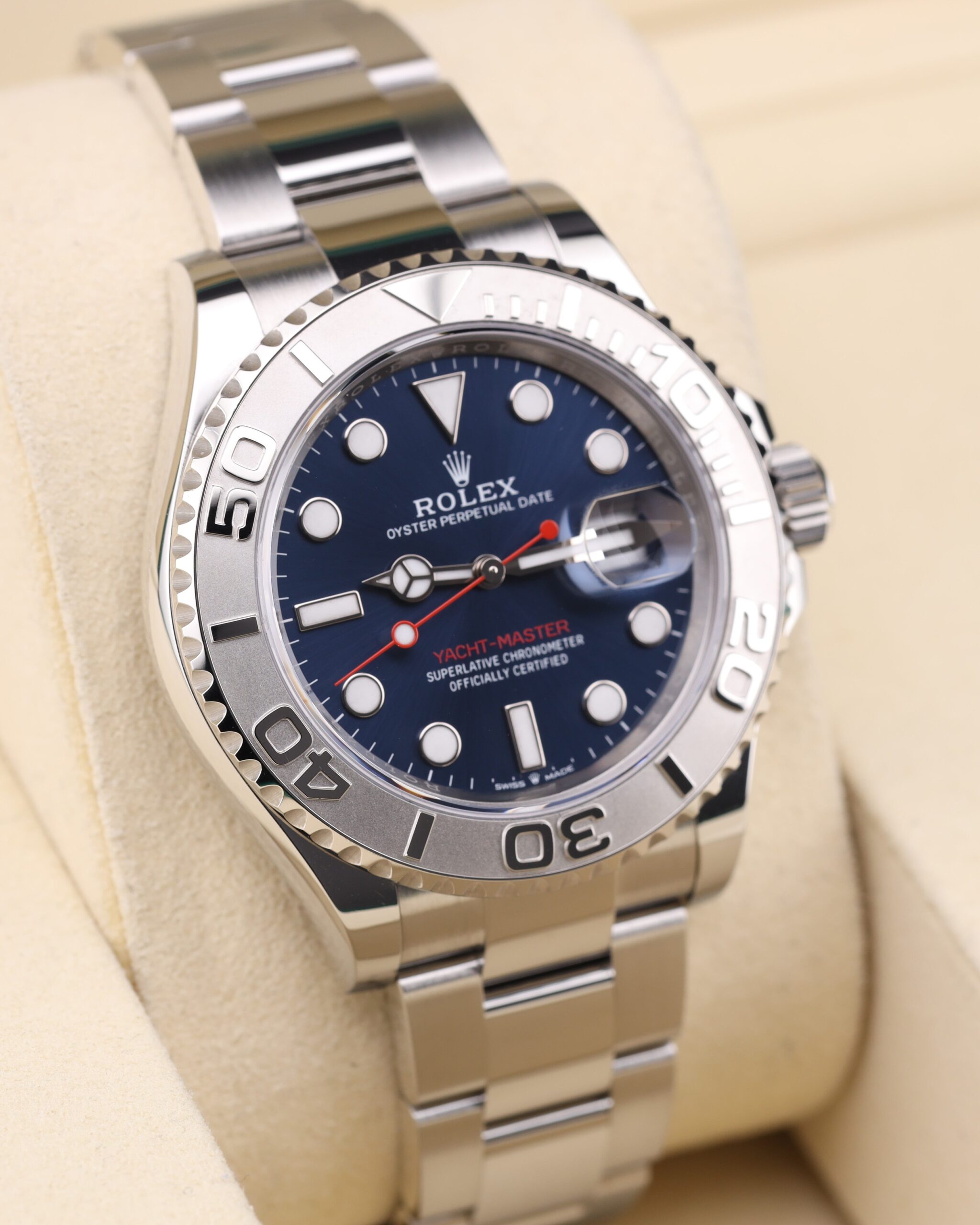 Luxury watch with blue dial and metal bracelet
