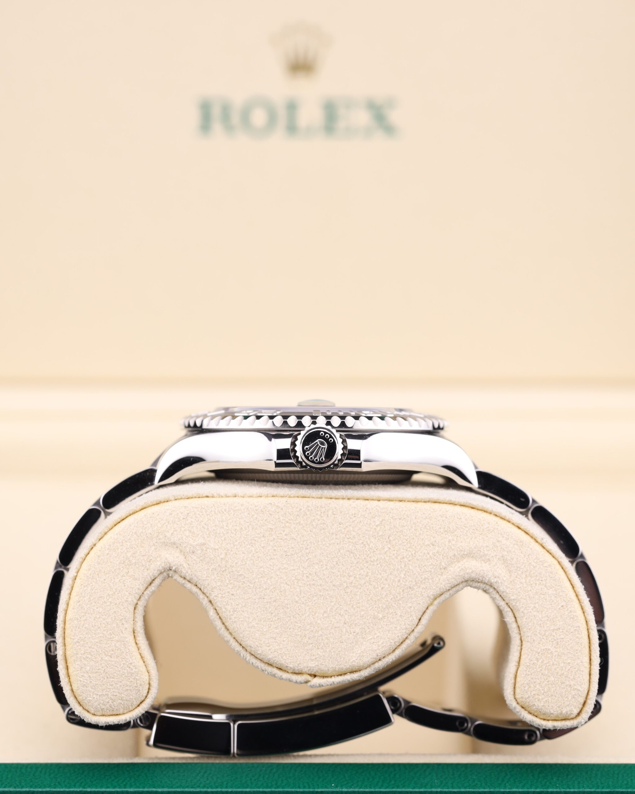 Luxury watch with blue dial and luminous hands