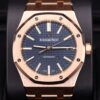 Luxury watch on wrist with blue dial