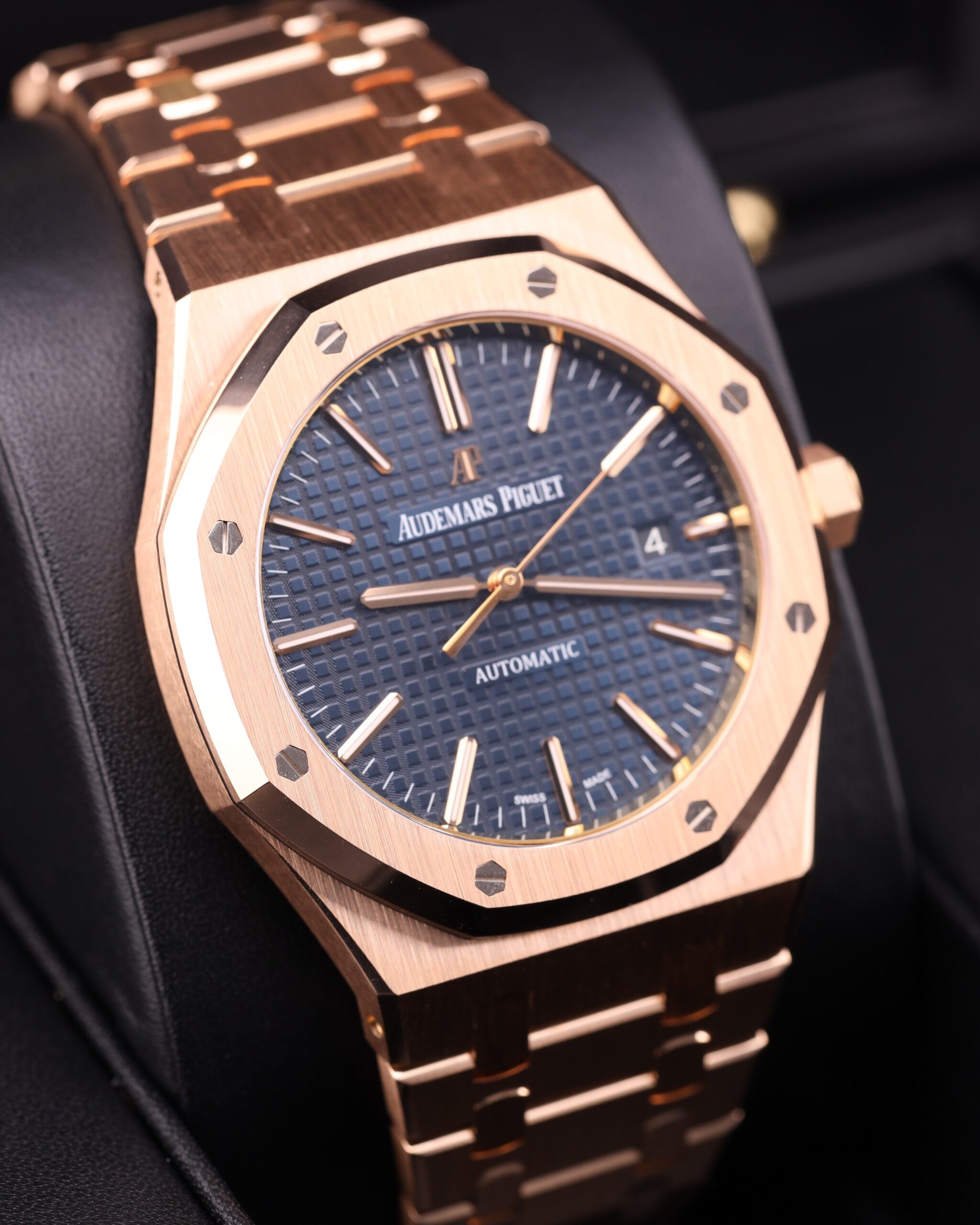 Rose gold luxury watch side profile