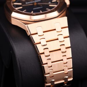 Luxury watch with blue dial and rose gold case