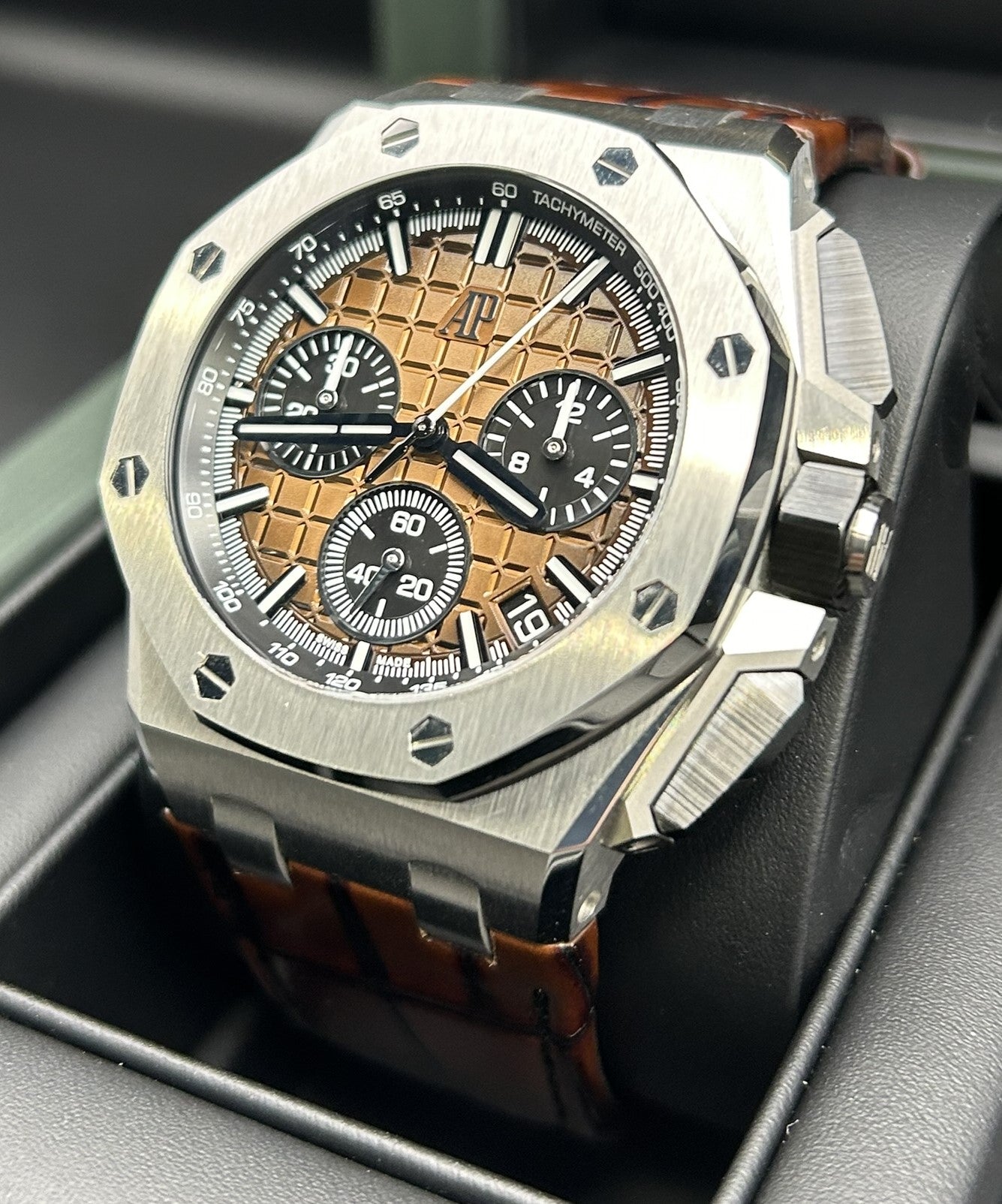 Vintage chronograph watch with patina dial