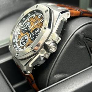 Side profile of neo-vintage luxury chronograph watch