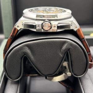 Close-up of vintage chronograph watch dial