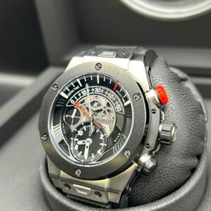 Retrograde chronograph watch on wrist