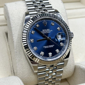Luxury blue dial watch with diamond hour markers