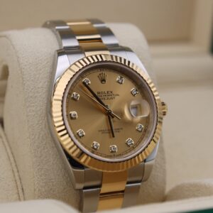 Side profile of diamond dial luxury watch
