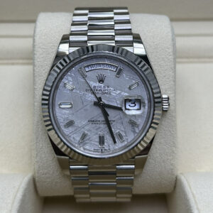 Premium wristwatch with meteorite dial and baguette markers