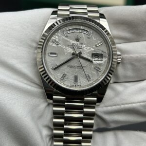 Side profile of luxury watch with meteorite dial