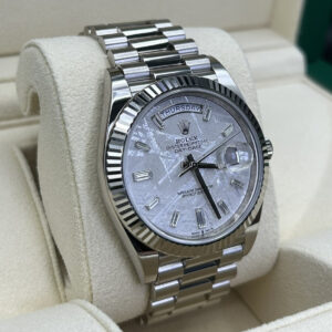 Close-up of meteorite dial luxury wristwatch