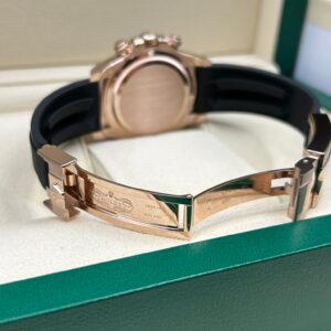 Rose gold chronograph wristwatch close-up