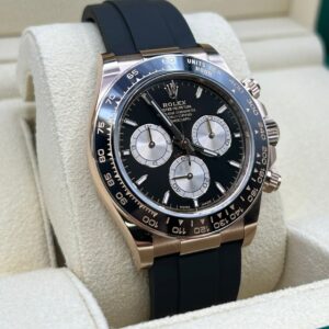 Luxury rose gold chronograph watch with black dial