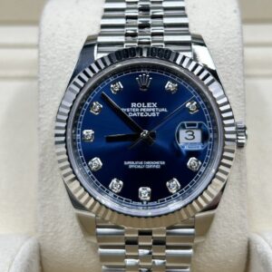 Blue dial watch with diamond markers on jubilee bracelet