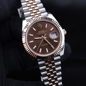 Two-tone vintage dress watch with chocolate dial