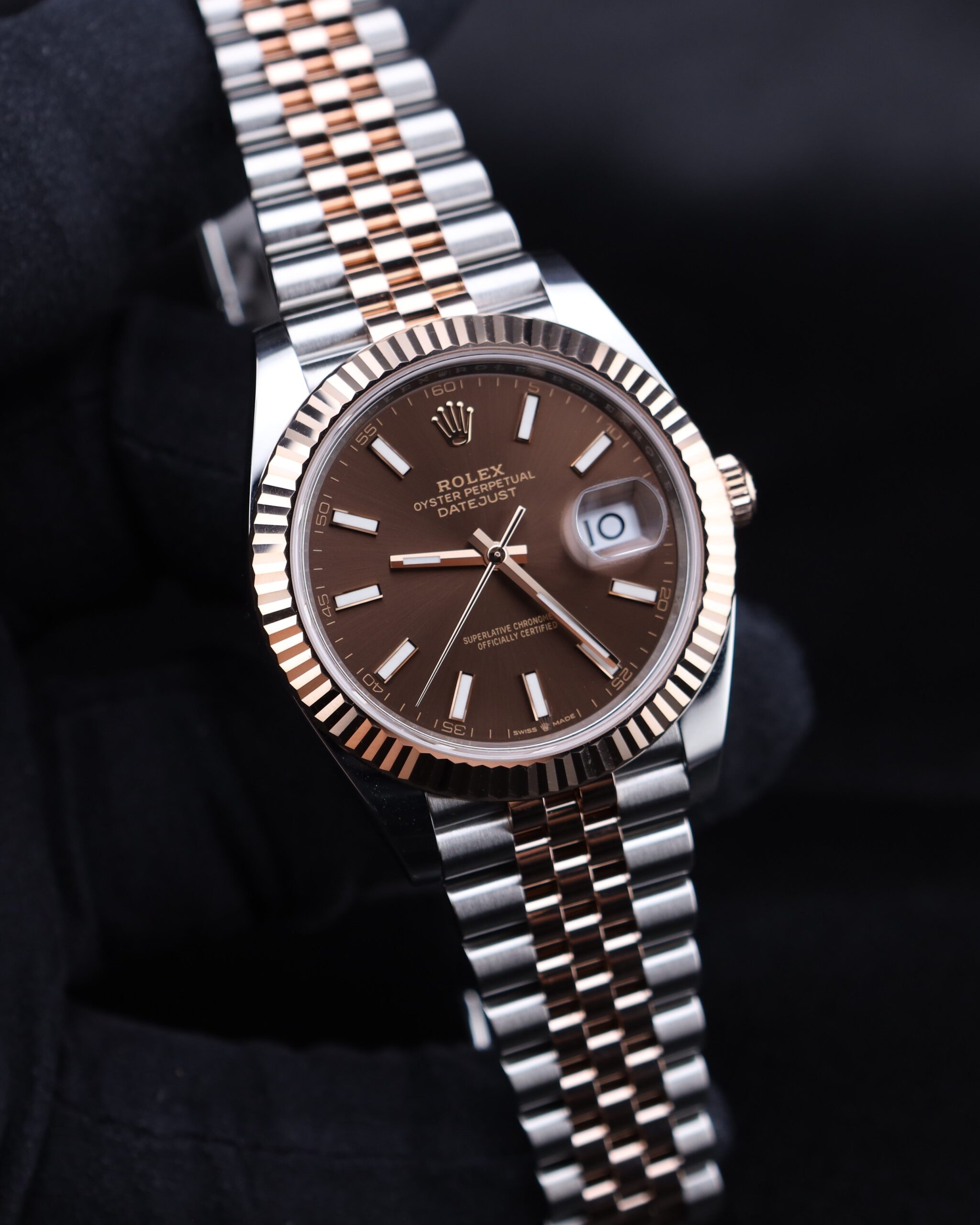 Two-tone vintage dress watch with chocolate dial