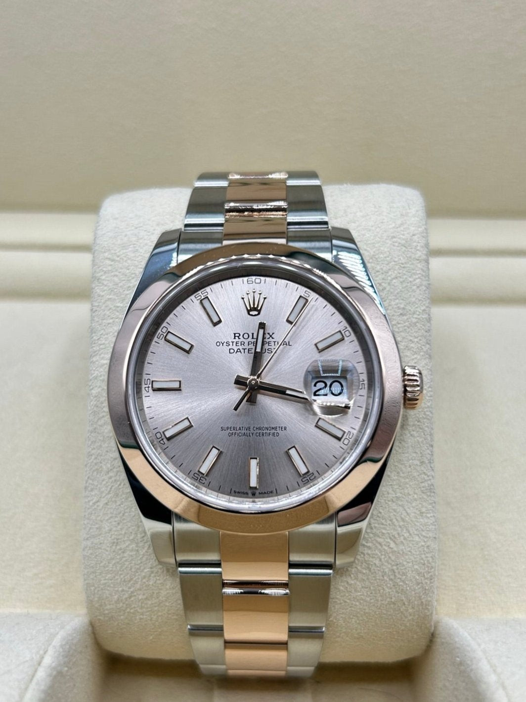 Luxury wristwatch with pink sundust dial
