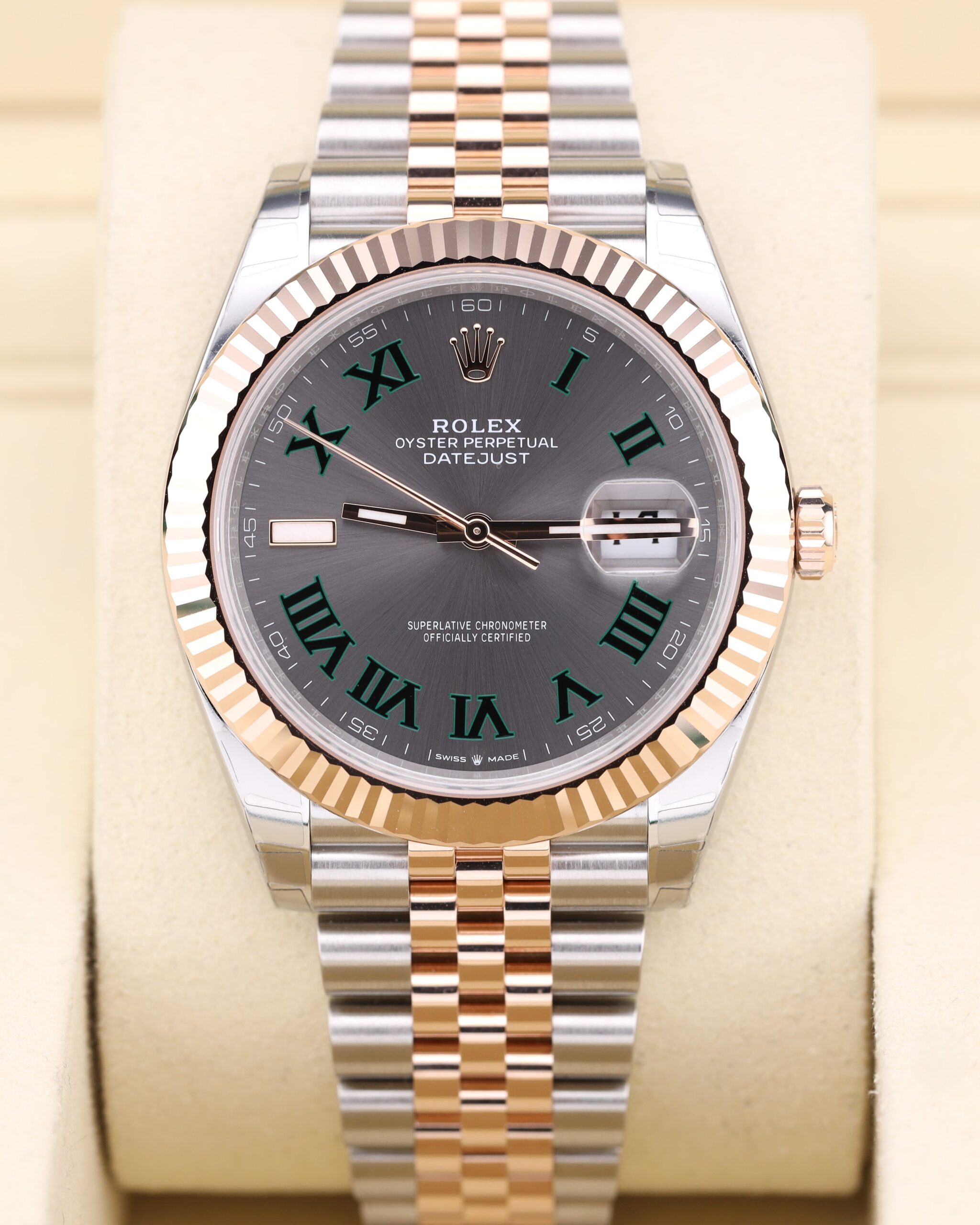 Luxury rose gold wristwatch with Jubilee bracelet