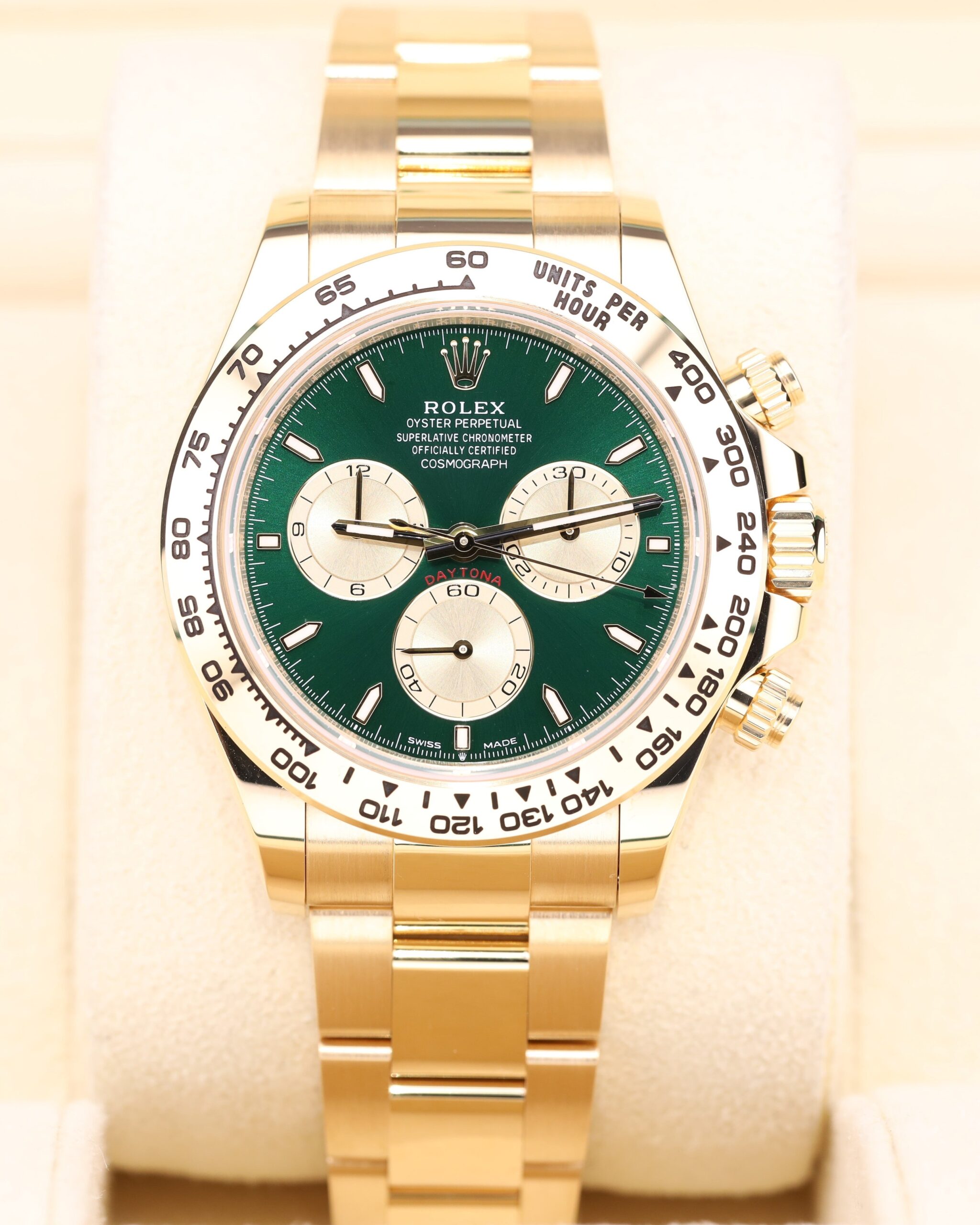 Green dial Rolex Daytona chronograph watch