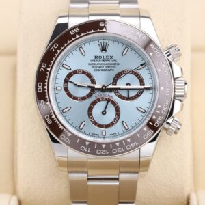 Platinum chronograph watch with ice blue dial